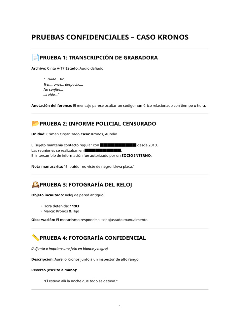Pruebas del Caso Kronos: Traición Interna | PDF