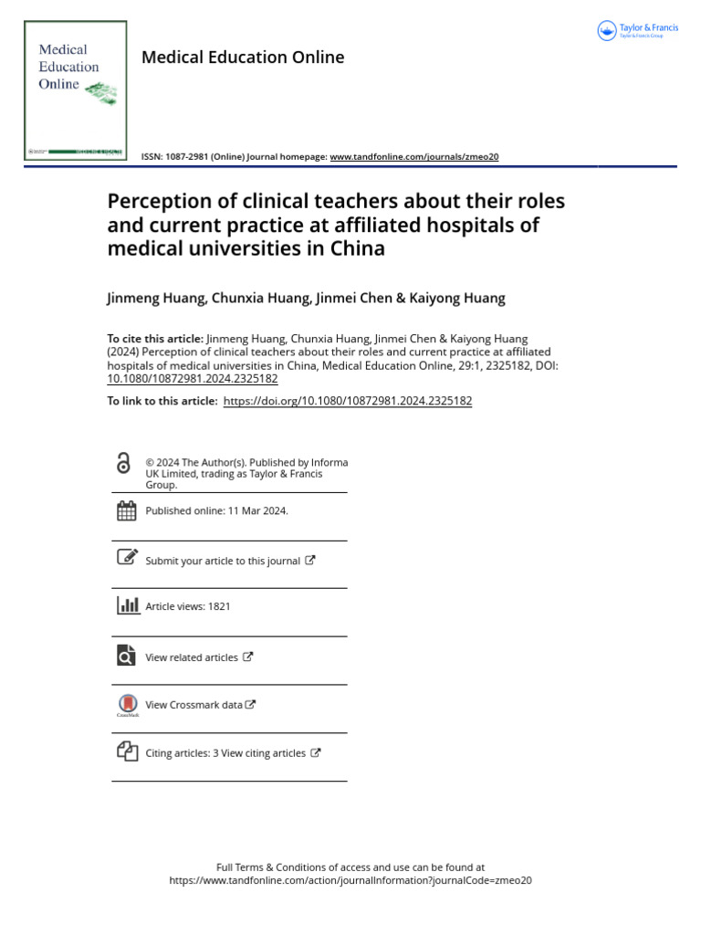 Perception of Clinical Teachers About Their Roles and Current Practice ...
