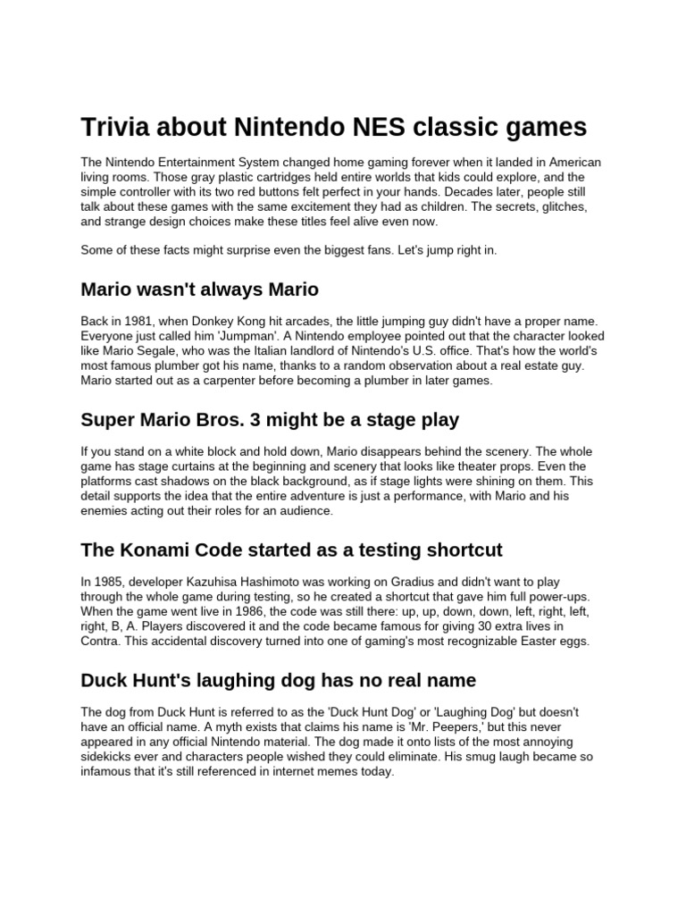 Nintendo NES Game Trivia and Secrets | PDF | Mario | Nintendo