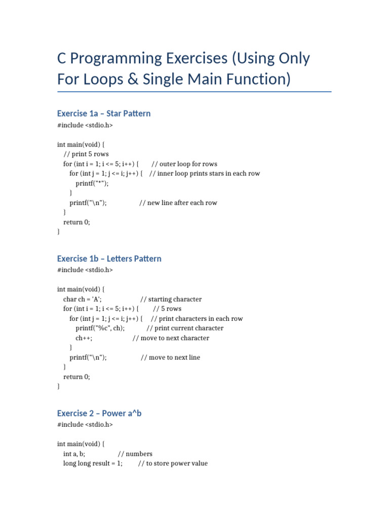 C Programming For Loop Exercises | PDF