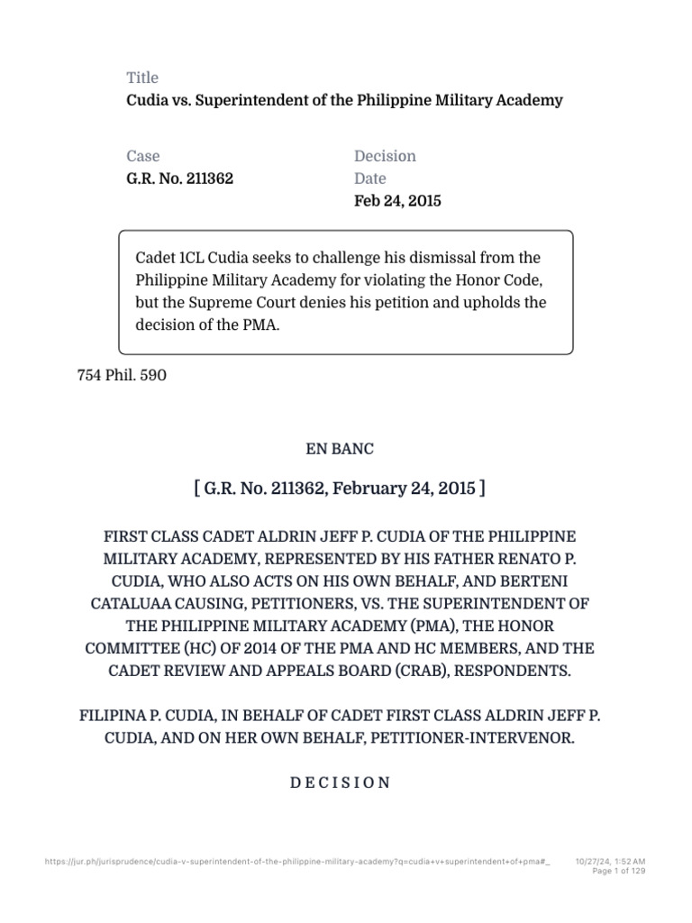 Cudia vs. PMA: Supreme Court Ruling | PDF | Justice | Crime & Violence