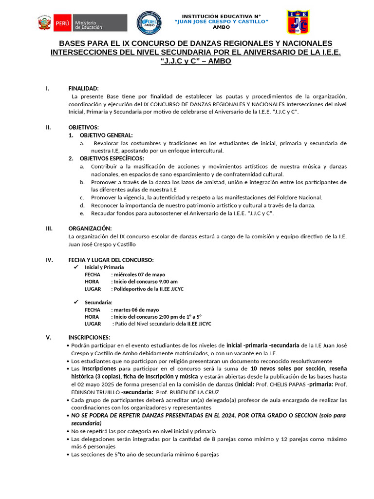 IX Concurso de Danzas en I.E. J.J.C y C. | PDF | Ritmo | Bailes
