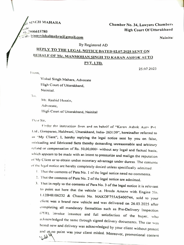 Legal Response to Notice from Advocate | PDF | Justice | Crime & Violence