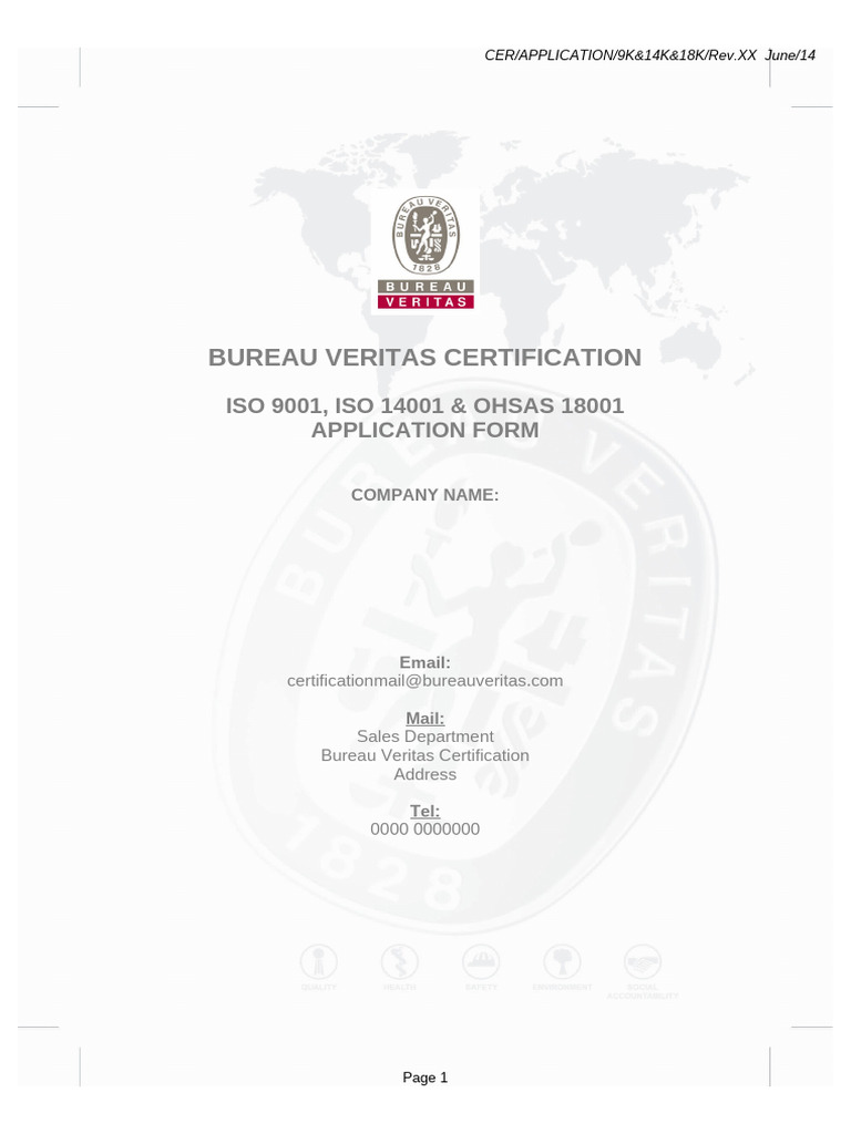 Bureau Veritas ISO Certification Application | PDF