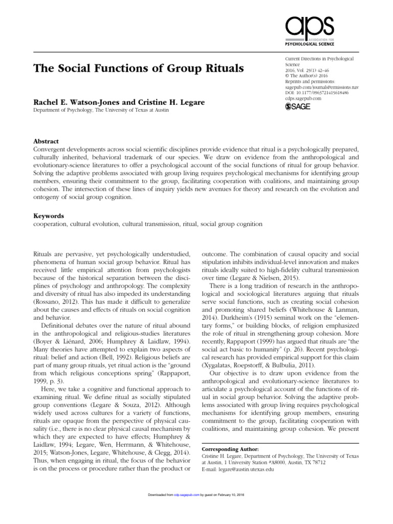 The Social Functions of Group Rituals | PDF | Psychology | Cooperation