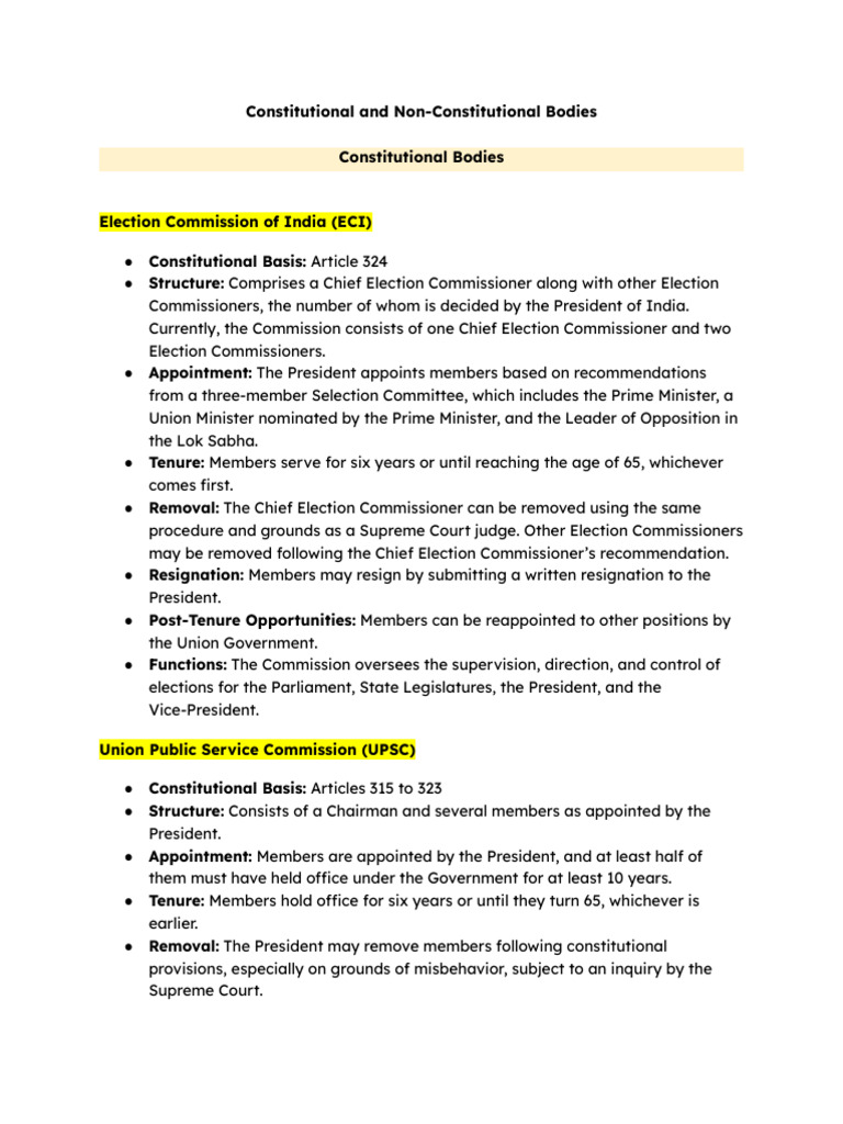 Overview of Constitutional Bodies in India | PDF | Government Of India ...