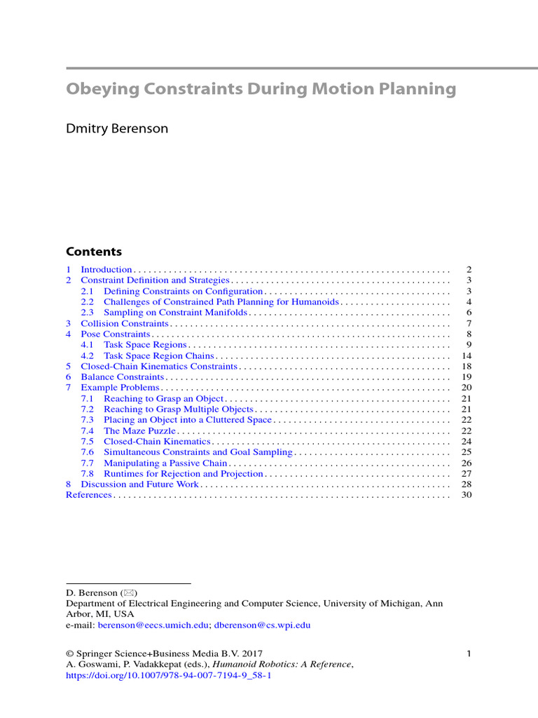 Motion Planning with Constraints in Robotics | PDF | Geometry | Mechanics