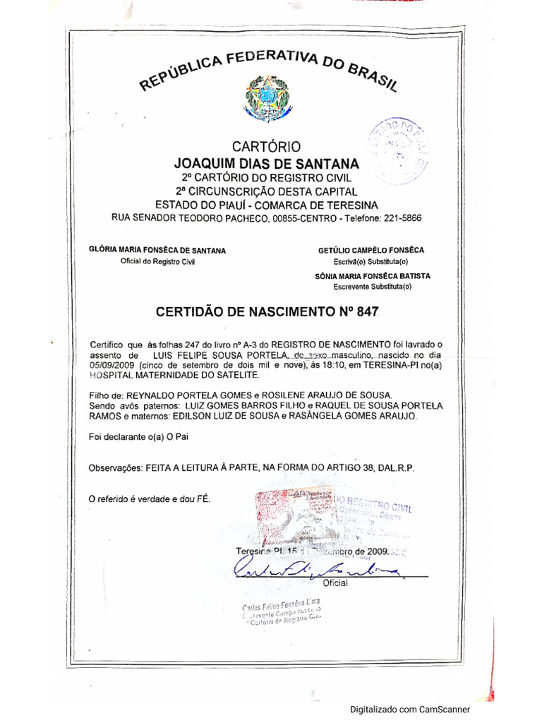 Certidão de Nascimento Dependende e Comprovante de Residência | PDF