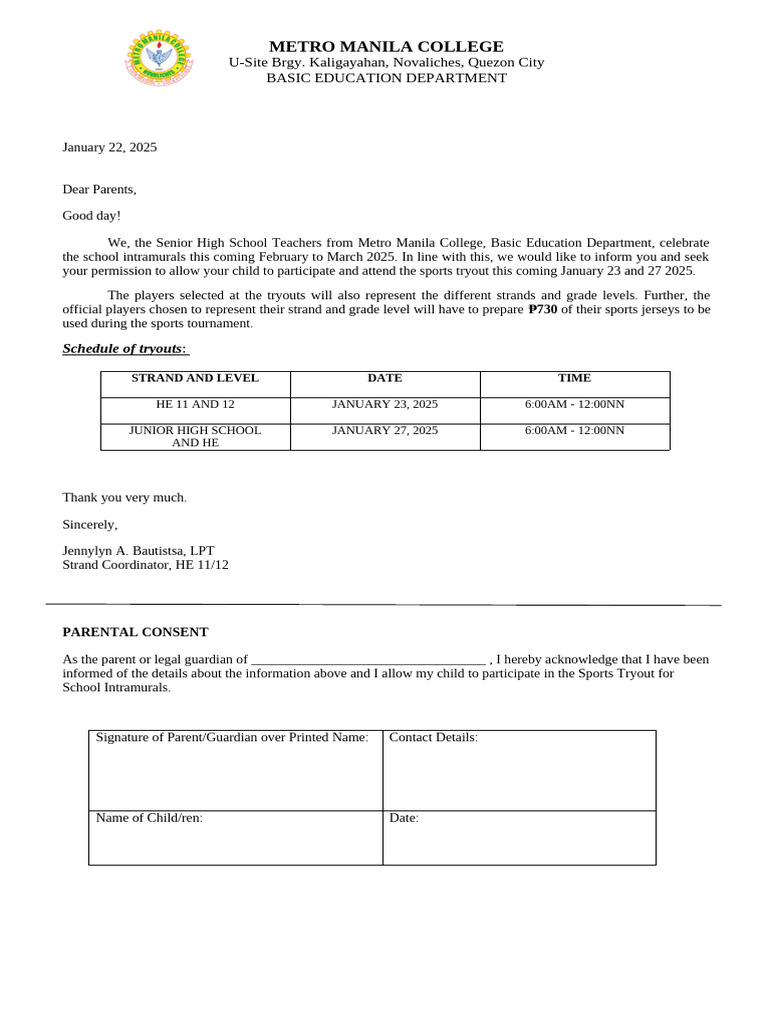 Shs Parental Consent | PDF