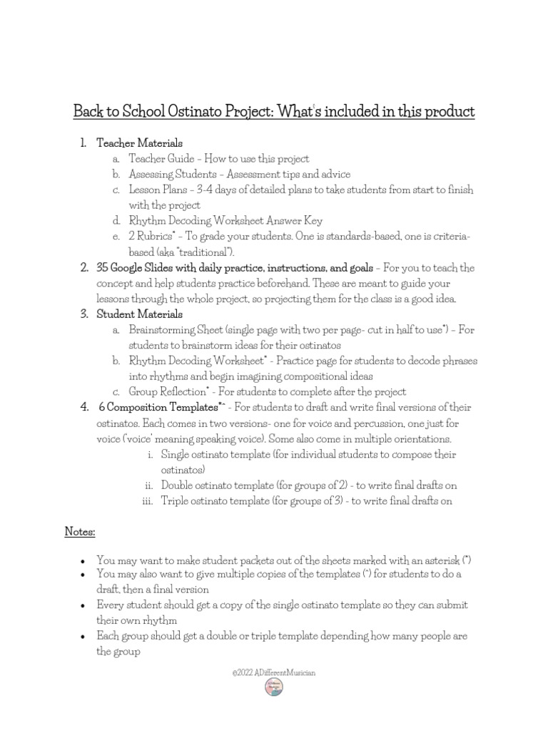 WHAT's INCLUDED in THIS PROJECT - Back To School Ostinato ...