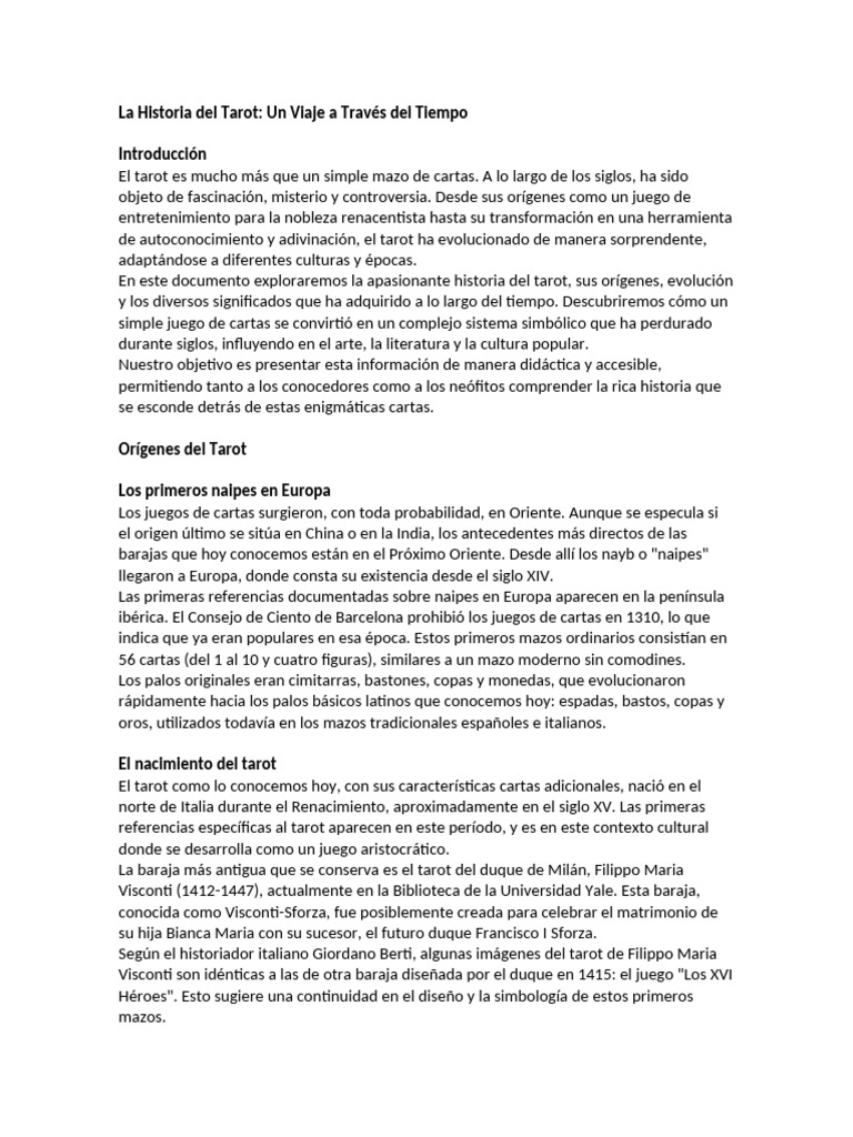 Historia del Tarot: Orígenes y Evolución | PDF | Tarot | Jugando a las ...
