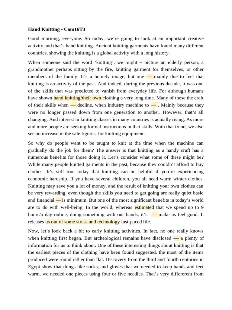 Benefits and History of Hand Knitting | PDF | Natural Environment