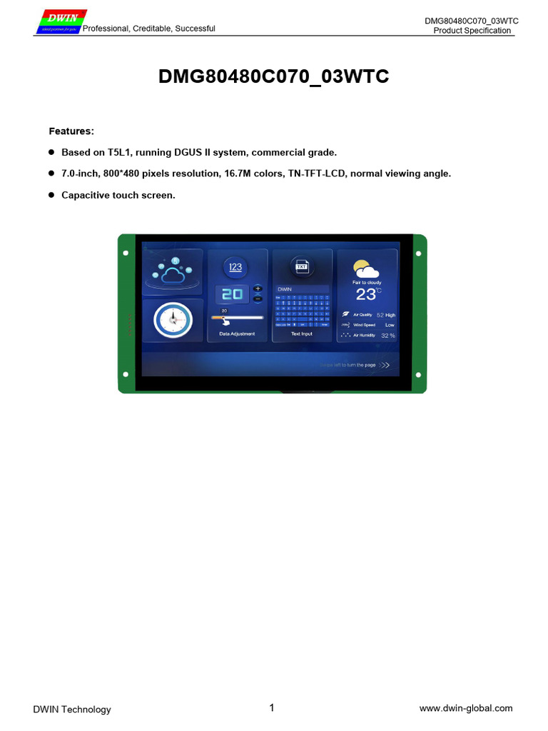 DWIN DMG80480C070 Product Specs | PDF | Capacitor | Flash Memory