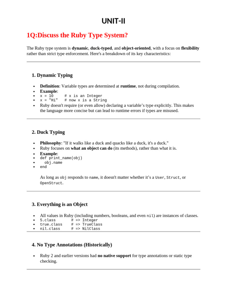 Ruby Type System and Embedding Overview | PDF | Ruby (Programming ...