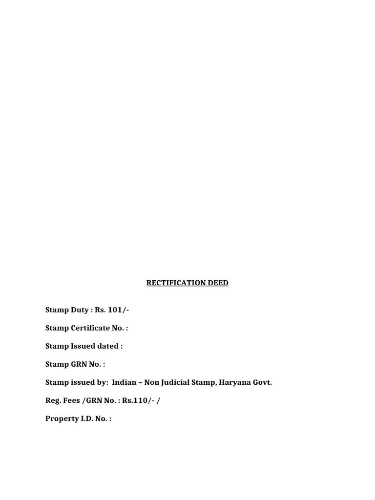 Rectification Deed for Property in Gurugram | PDF | Property Law ...