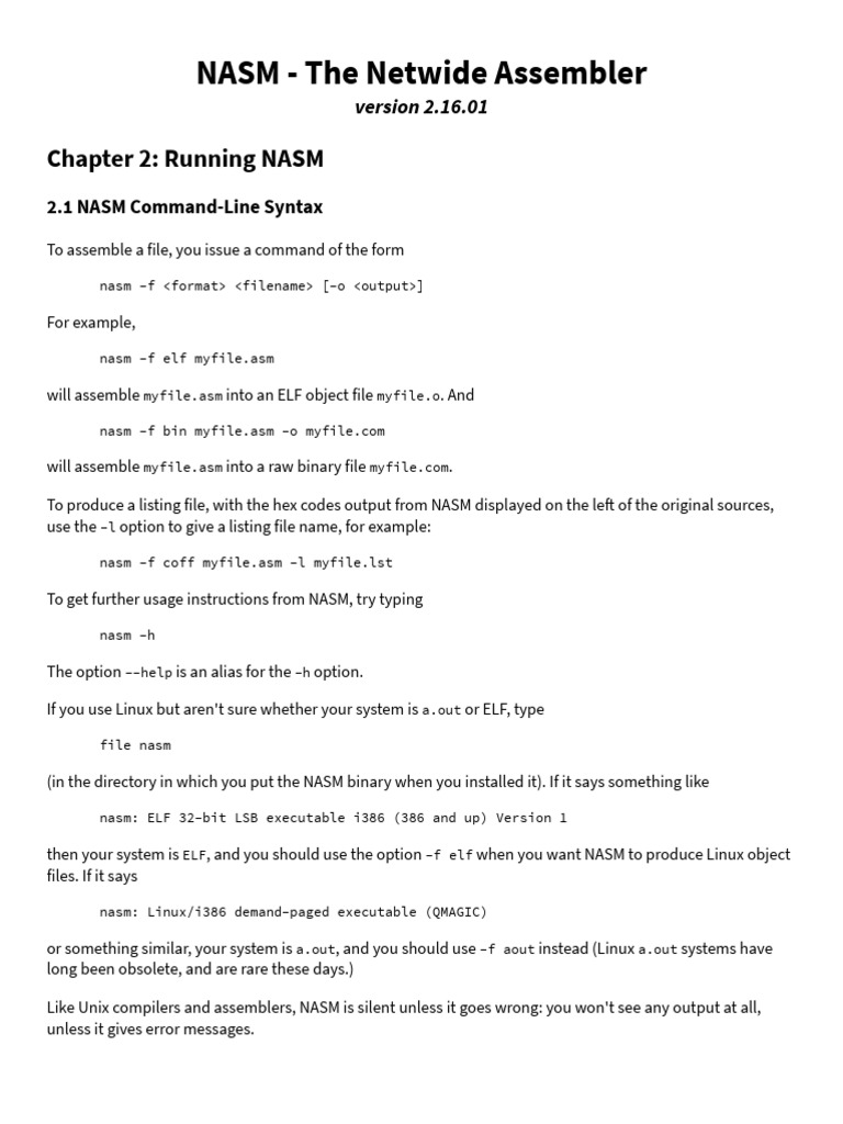 NASM Command-Line Options Explained | PDF | System Software | Computer ...