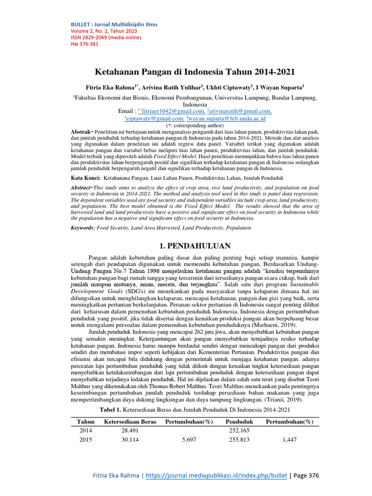 Analisis Ketahanan Pangan Indonesia 2014-2021 | PDF