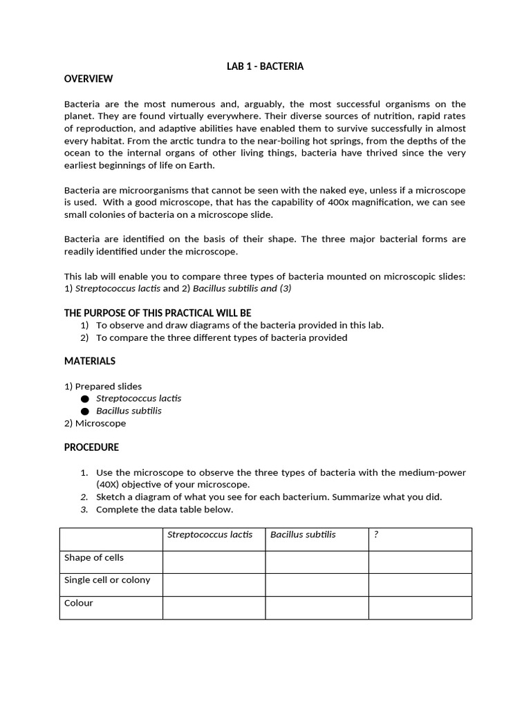 Lab - 1 Bacteria E-Learning 2023 | PDF