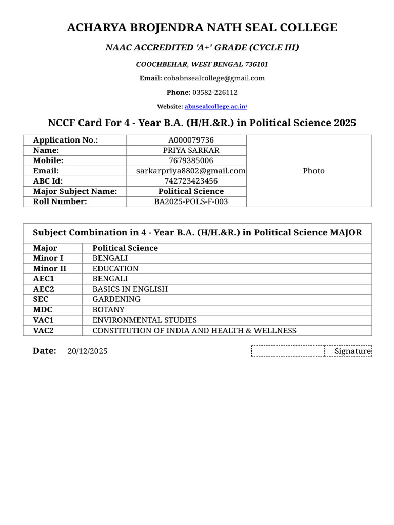 BA in Political Science Application Details | PDF