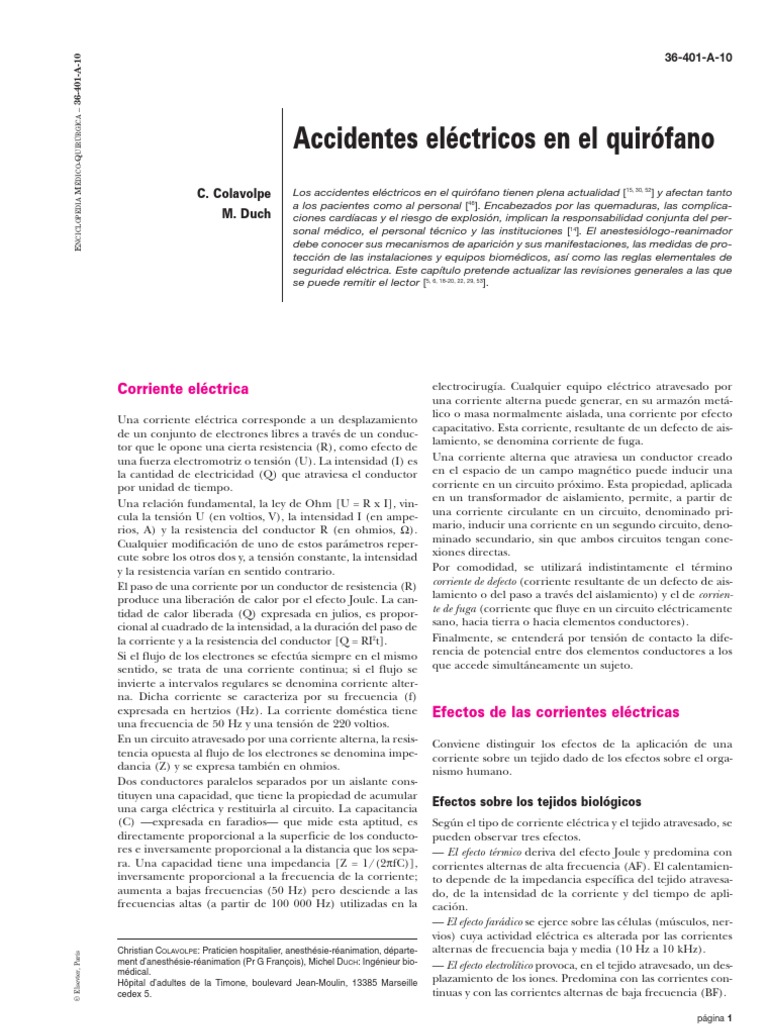 Accidentes Electricos en Quirófano | PDF | Corriente eléctrica | Marcapasos  cardíacos artificiales