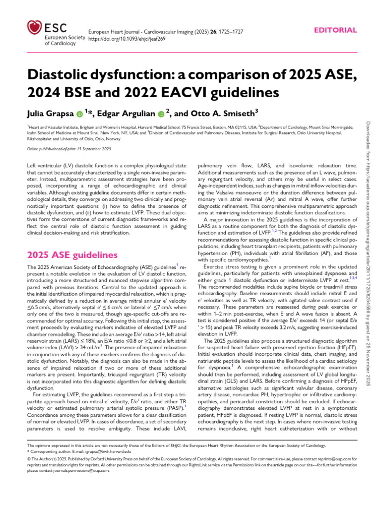 Diastolic Dysfunction: 2025 ASE Guidelines Overview | PDF | Diastole ...