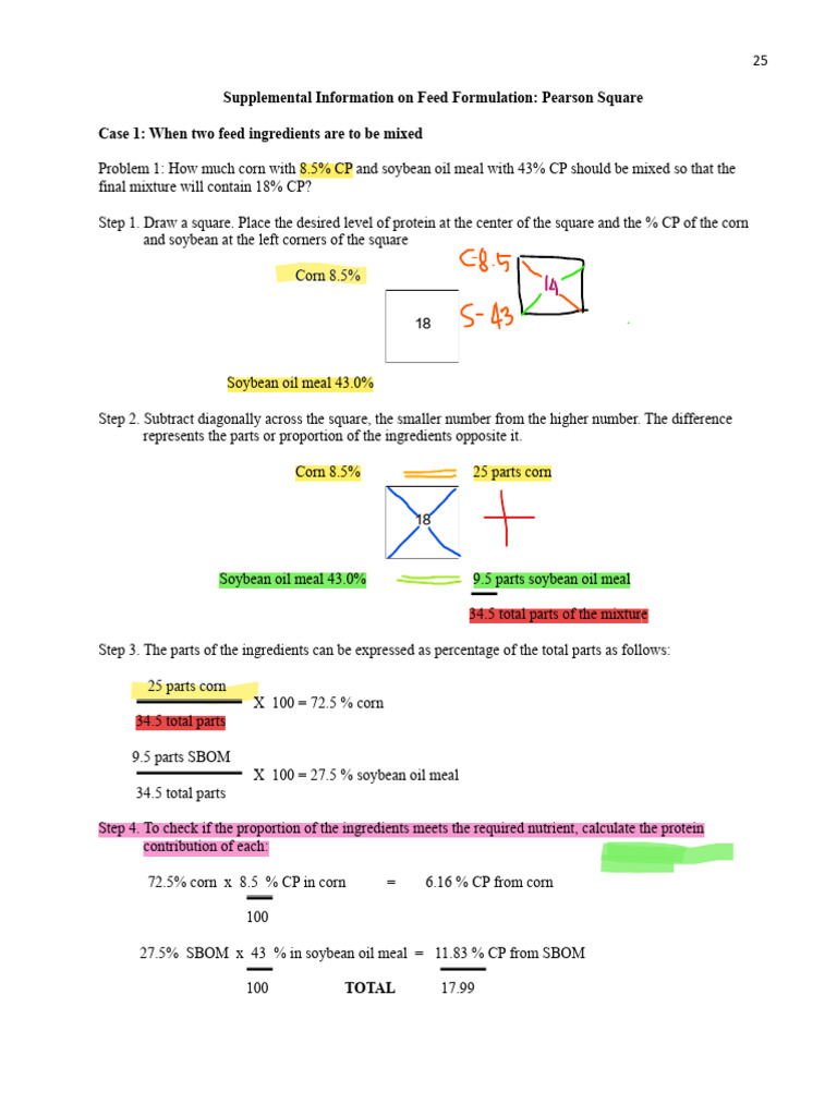 Feed Formulation Using Pearson Square | PDF | Soybean