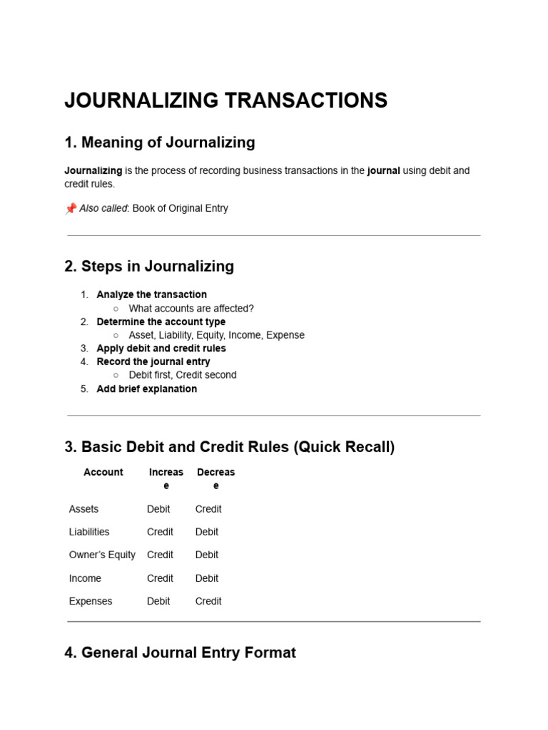 Journalizing Business Transactions Guide | PDF
