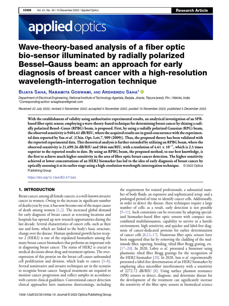 Fiber Optic Biosensor for Early Breast Cancer Detection | PDF | Surface ...