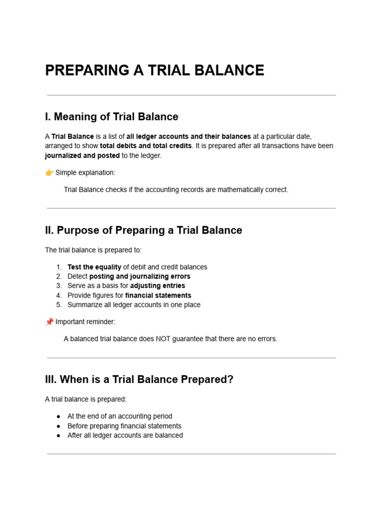 Trial Balance: Preparation Guide | PDF | Debits And Credits | Accounting