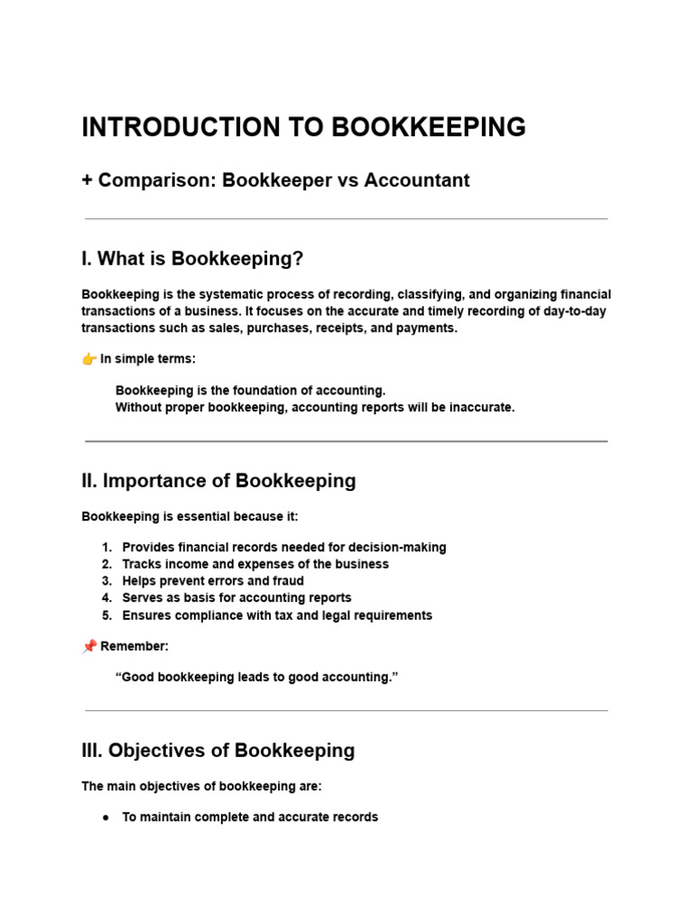 Bookkeeping Basics: Roles & Importance | PDF | Bookkeeping | Expense