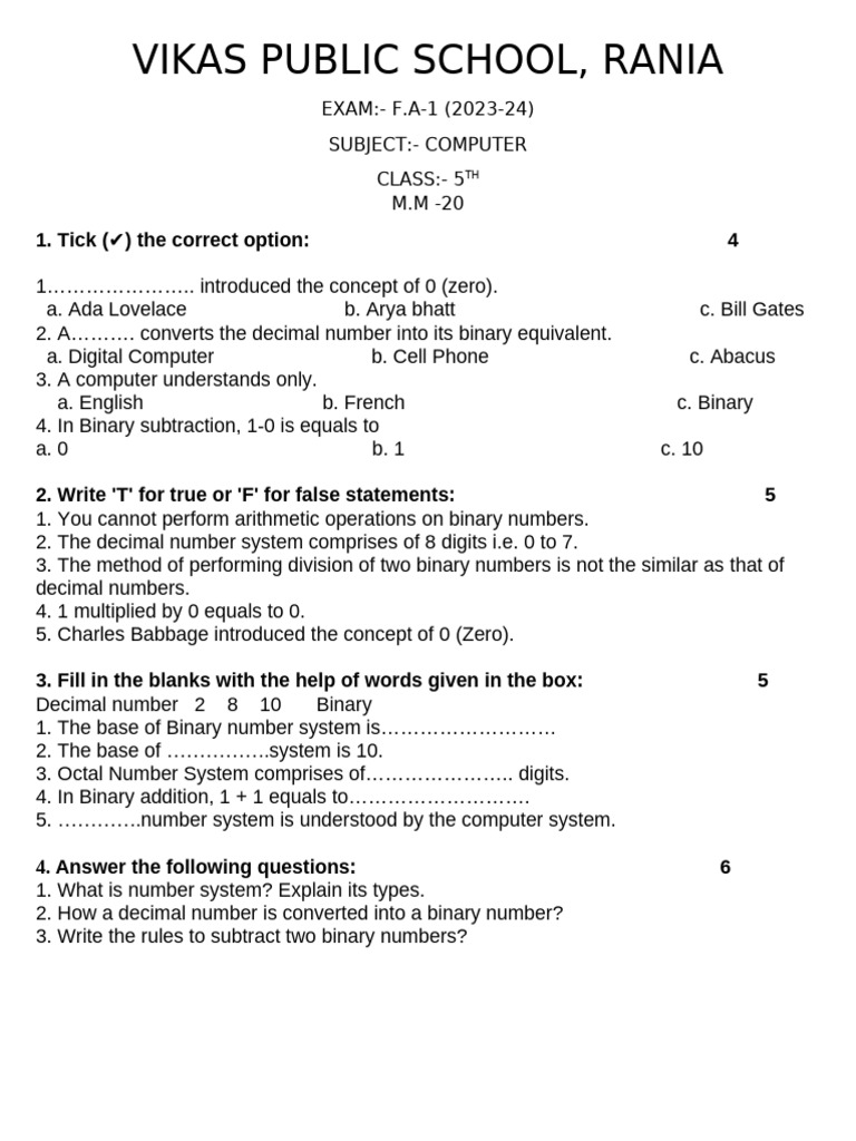 Class 8th Computer 2023-24 f.a1 | PDF