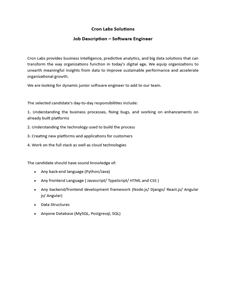 Junior Software Engineer Job at Cron Labs | PDF