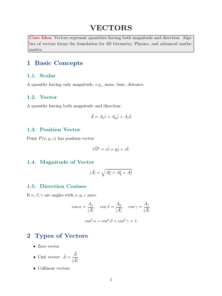 Understanding Vectors: Concepts & Algebra | PDF | Euclidean Vector ...