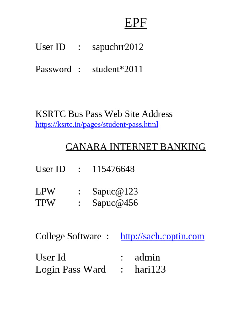 Student Login Credentials and Links | PDF | Password | Access Control