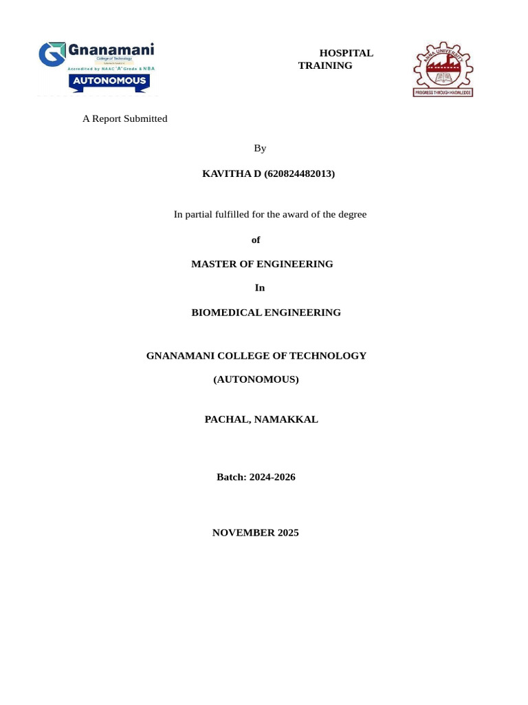 Hospital Training Report in Biomedical Engineering | PDF ...
