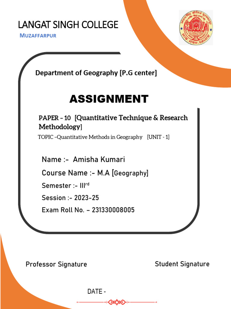 Quantitative Methods in Geography Assignment | PDF