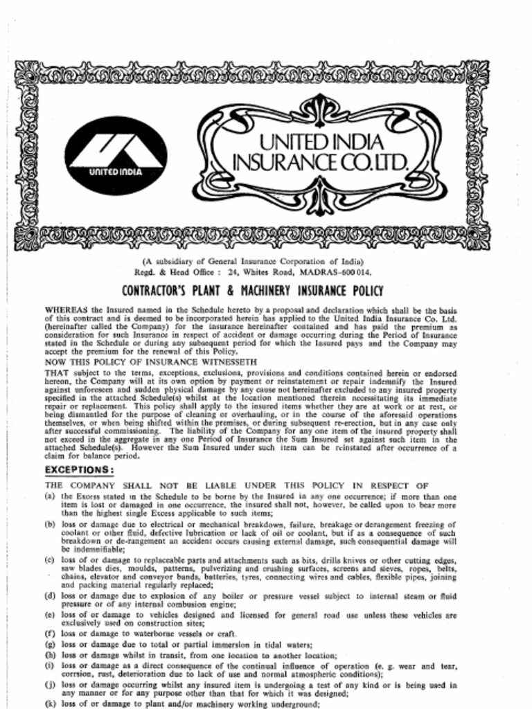 Contractor's Plant & Machinery Insurance | PDF | Insurance | Arbitral ...
