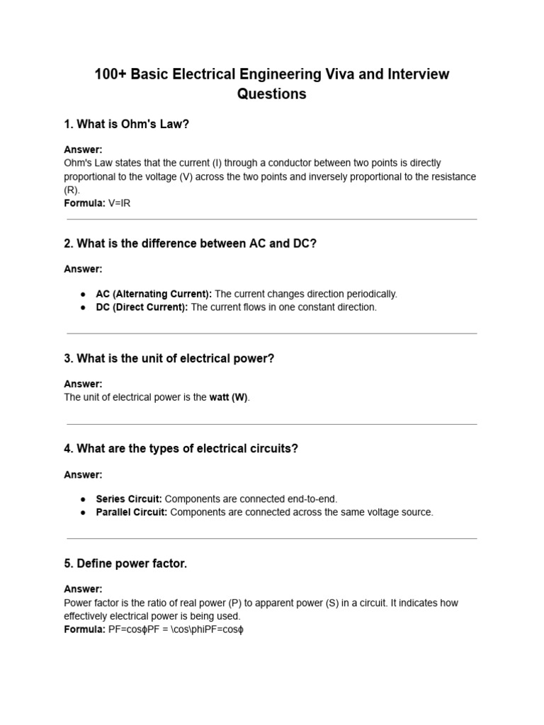 Electrical Engineering Interview Questions | PDF | Electric Power ...