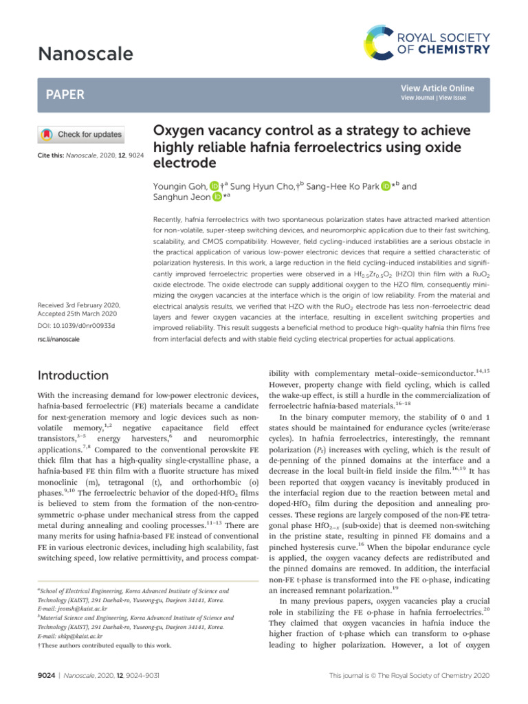 Oxygen Vacancy Control as a Strategy to Achieve | PDF ...
