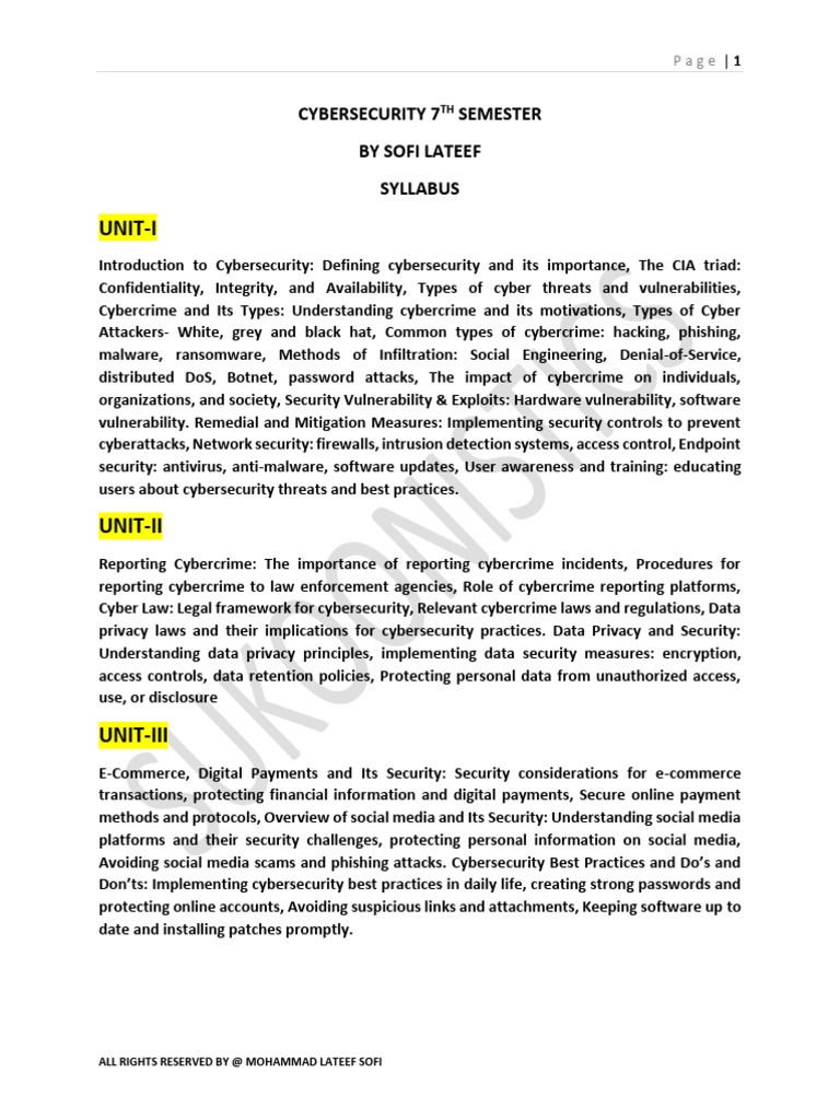 Cyber Security 7TH Semester | PDF | Security | Computer Security