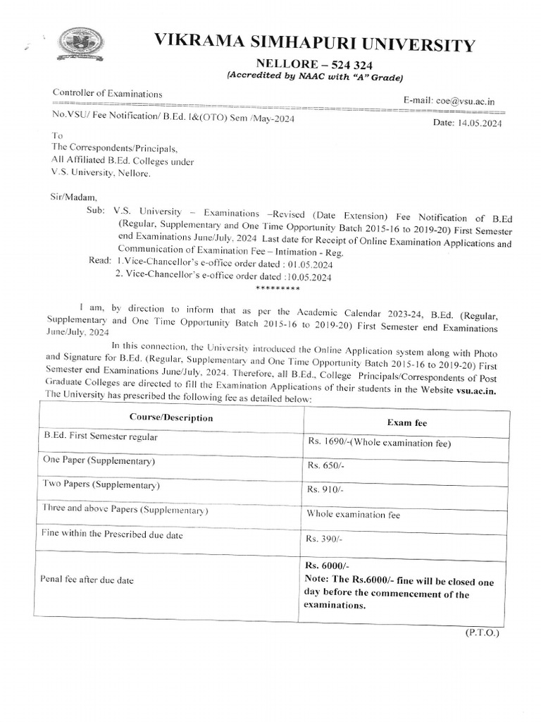 BED First Sem and (OTO) Date Extention 15001 (1) | PDF