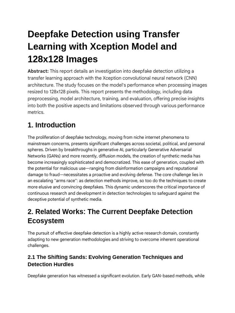 Deepfake Detection with Xception CNN | PDF | Receiver Operating ...