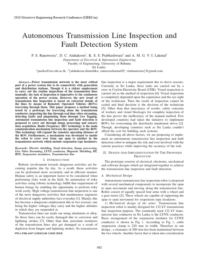 Autonomous Transmission Line Inspection and Fault Detection System ...
