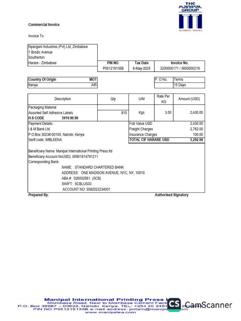 Commercial Invoice for Self Adhesive Labels | PDF | Supply Chain ...