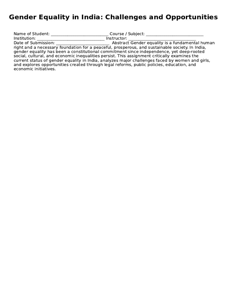 Gender Equality in India Challenges and Opportunities Assignment-2 ...