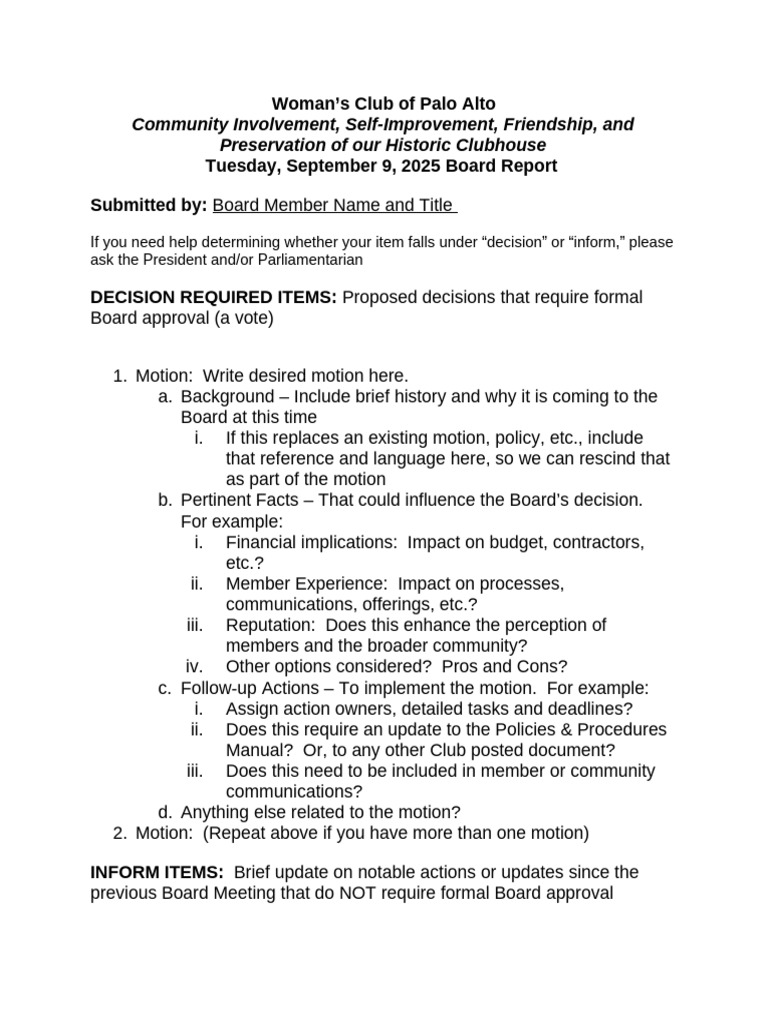 Board Report Template - FY25-26 September | PDF