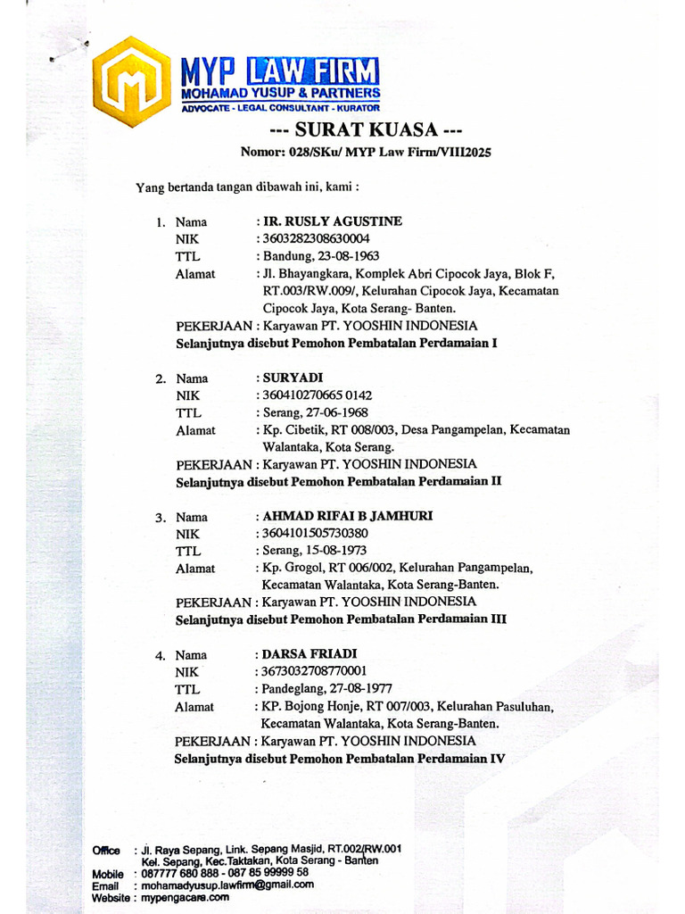 Surat Kuasa Permohonan Pembatalan Perjan | PDF