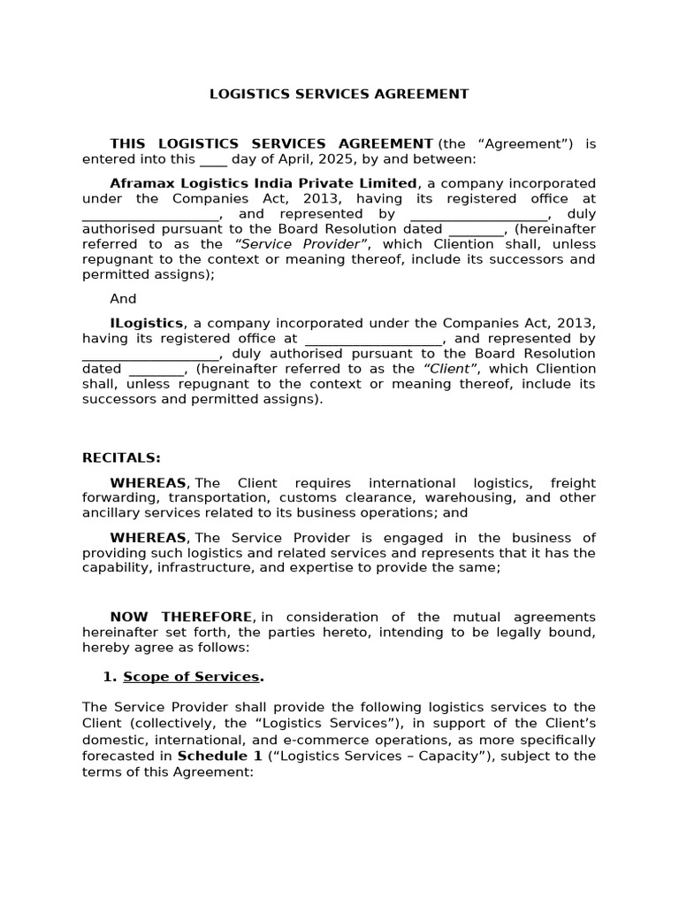 Logistics Services Agreement 2025 | PDF | Indemnity | Damages