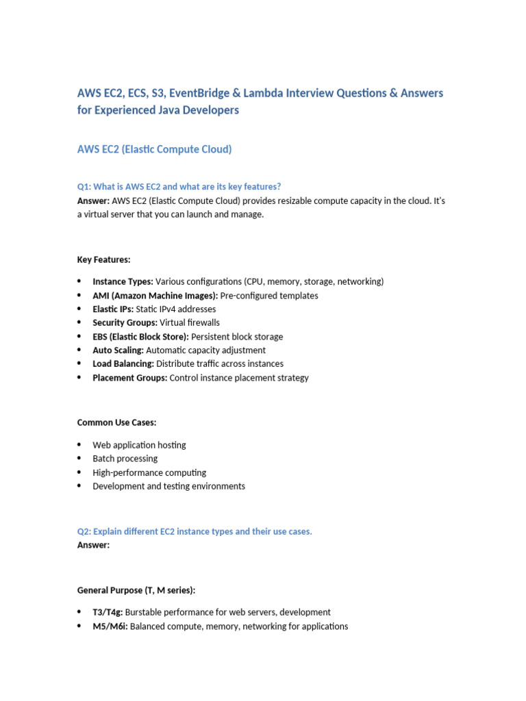 AWS EC2 ECS S3 EventBridge Lambda Interview QA | PDF | Distributed ...