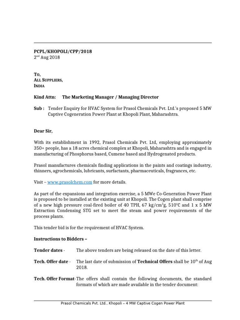 PCPL - Tender Enquiry Letter for HVAC | PDF | Cogeneration | Mechanical ...